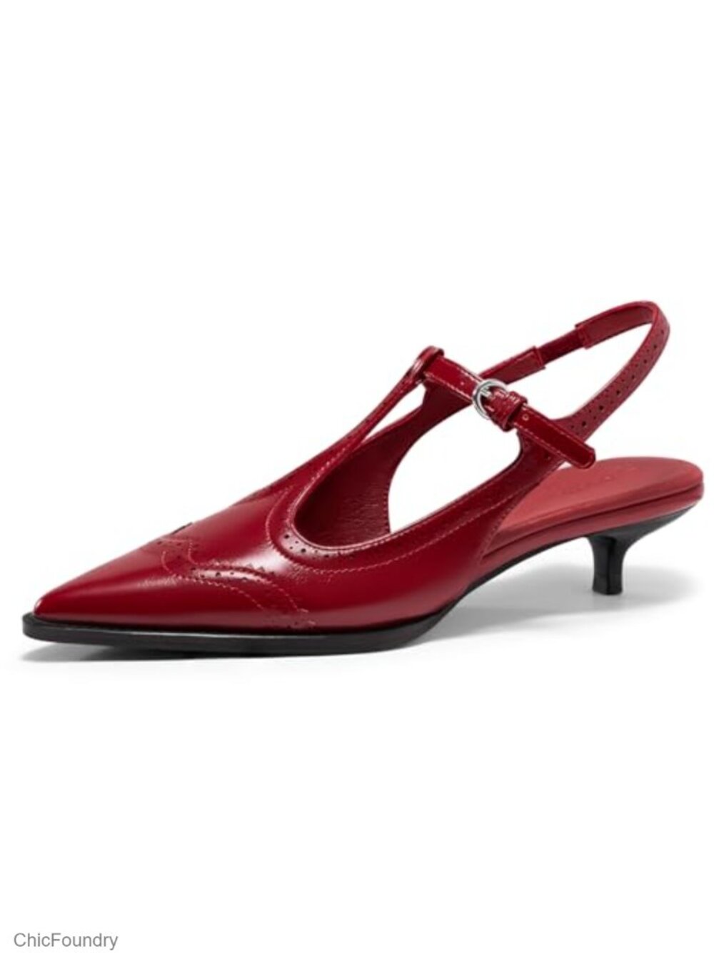 Womens Slingback Kitten Heels Pumps Oxford T Strap Low Heel Closed Pointed Toe